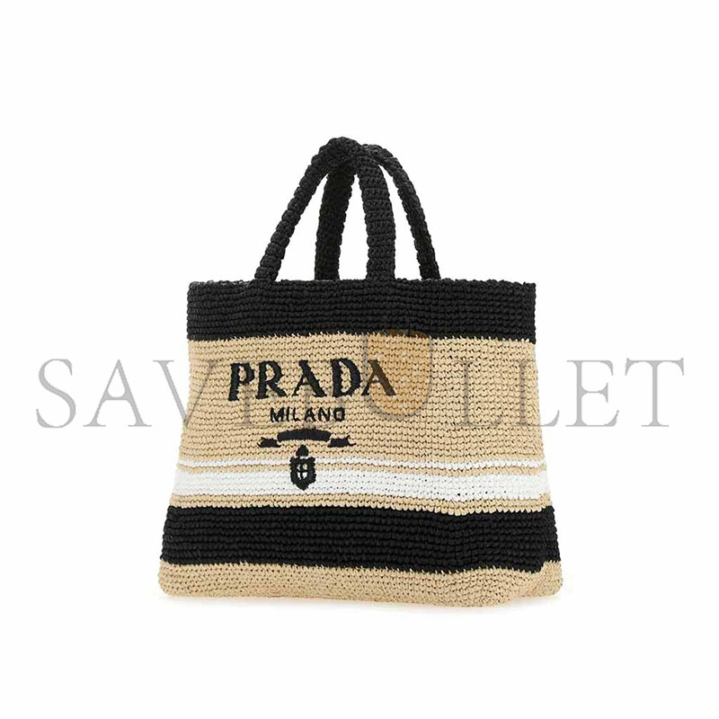 PRADA RAFFIA LOGO PLAQUE TOTE BAG 1BG392 (40*34*15)